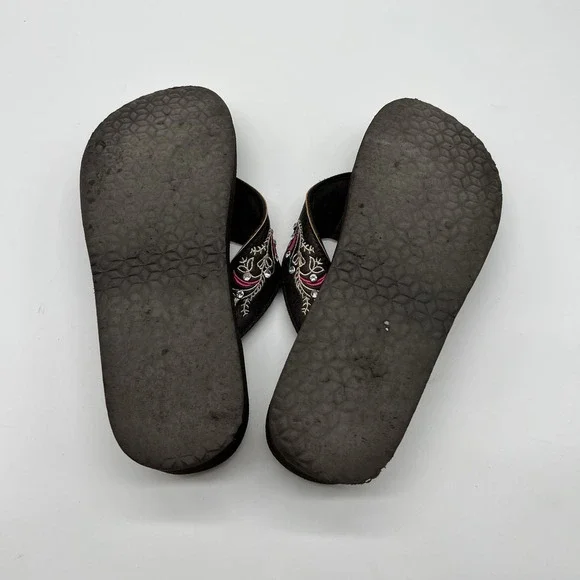 Montana West Flip-Flops Size 9 Brown Turquoise & Rhinestones Sandals - Picture 4 of 6